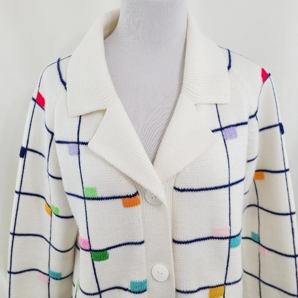 Vintage rainbow cardigan white window pane color block size large - Picture 3 of 6
